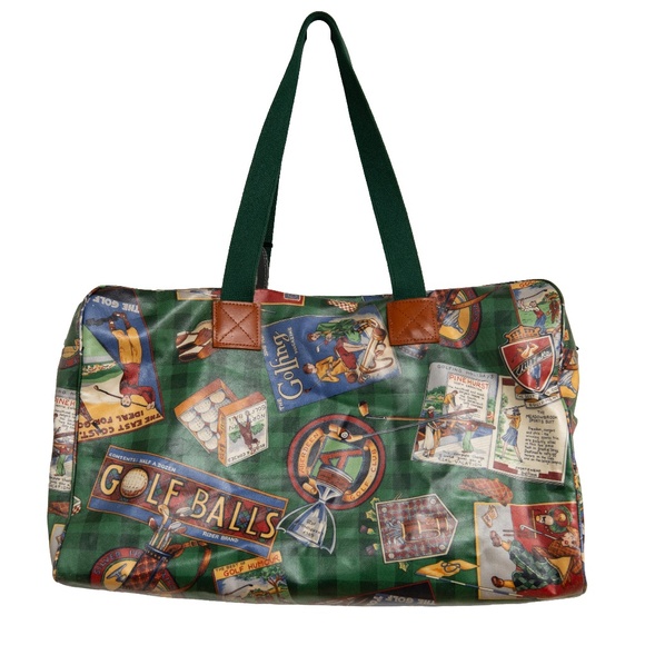 Nordic House Designs GOLF PRINT DUFFLE BAG Coated Canvas Travel Luggage Carry On - Picture 1 of 9